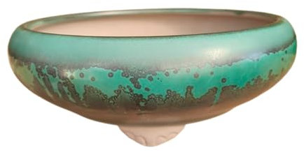 Genérico BIOMATA Maceta Bonsai Ceramica Redonda 19,5x19,5x7 cm | Macetero Bonsai Hecho en Japón | Tiesto con Agujero de Drenaje | Color Verde Metalizado | Árbol no Incluido