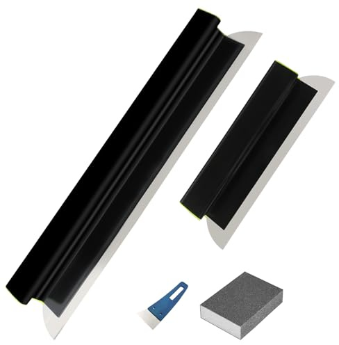 TECKZOON Spatule de surface, 80cm+40cm en alliage d'aluminium Z-grip Kit d'outils de décoration murale Kit d'outils de construction, avec éponge abrasive et petite spatule