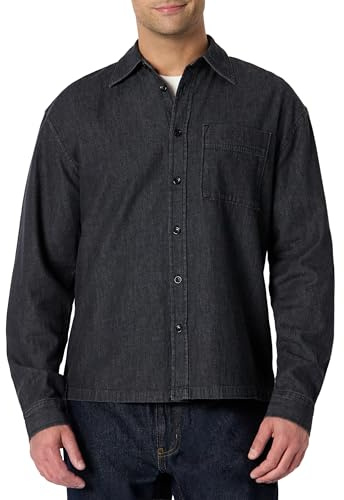 Amazon Essentials Camisa Moderna de Mezclilla con Botones y Corte Extragrande Hombre, Negro, XXL