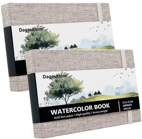DagouColor Aquarell Papier Skizzenbuch, 5.5x3.5, 2 Pack, 30 Blätter Jedes, 300GSM Kaltpresswasserfarbenpapier, Stoffcover Künstlerbuch für Anfänger Künstler Erwachsene Kinder, Malerei, Zeichnung