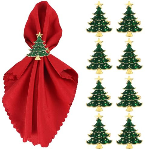 Xoeryoy Jul servettringar 8 st julgran metall servettringar hållare dekorativ jul bordsdekorationer för bord semester middag hemmafest