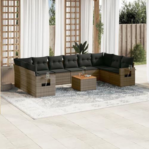QZZCED Set di divani da giardino con tavolino pieghevole in rattan PE resistente e cuscini lavabili per terrazza o patio, mobili da esterno modulari e durevoli