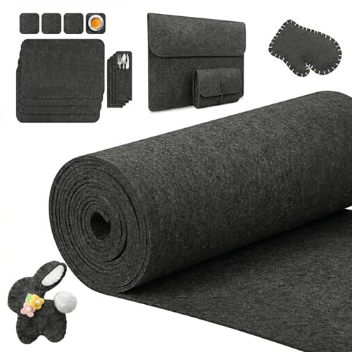 CIOXSOIO Rotolo di Feltro 30cm×300cm×3mm, Feltro per Lavoretti, Tessuti Artigianale per Borse in Felt Cucito, Runner da Tavola in Felt, Felt per Tessuti Patchwork Cucito Fai da Te, Grigio Scuro