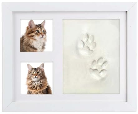 Naseom Kit D'empreintes de Pattes Chien Chat – Cadre Commémoratif pour Animaux de Compagnie avec Cadre en Bois 28 x 23 CM, Kit de Plâtre 3D pour Souvenirs et Décoration