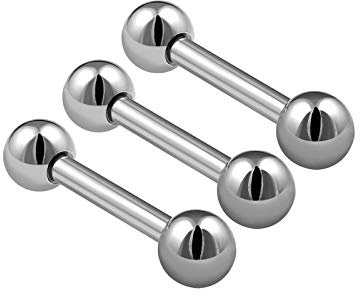 KJM FASHION 3PCS Surgical Steel Barbell Earrings 16 gauge 1/4 6mm small size 3mm Ball Cartilage Helix Tragus Earring Eyebrow Piercing Jewellery 0580