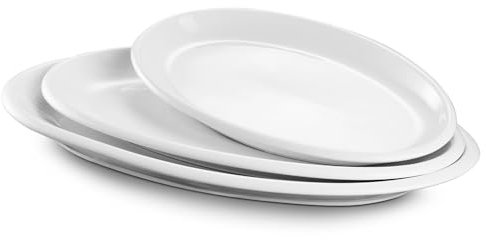 DOWAN Lot de 3 grands plateaux de service ovales de 40,6 cm/35,6 cm/30,5 cm, passent au four, assiettes de service blanches pour décoration de mariage, plat de service en céramique pour recevoir des
