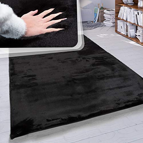 Paco Home Tapis Poils Longs Salon Fausse Fourrure Très Douce Uni en Diff. Coloris Et Tailles, Dimension:160x230 cm, Couleur:Noir