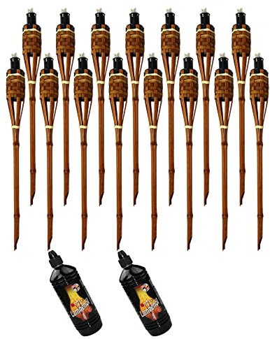 Moritz 15 x bambufacklor fackla Deluxe 60 cm mörkbrun 2 x 1 000 ml lampolja trädgårdsfackla oljefackla trädgårdsdekoration oljelampa gångljus