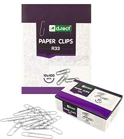 D.RECT 1000 Stück Office Büroklammern aus Metall 33mm | Briefklammern Büro-Aktenklammern verzinkt | 10x100 Stück, silber, Verpackung kann variieren