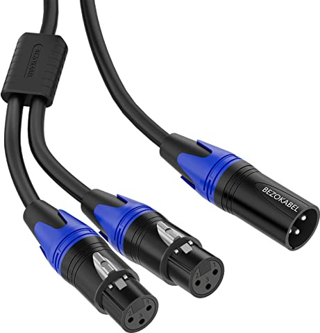BEZOKABEL XLR Splitter, Balanced XLR Splitter Cable Male to 2 Female, XLR Y Splitter Cable 3-Pin - 1ft