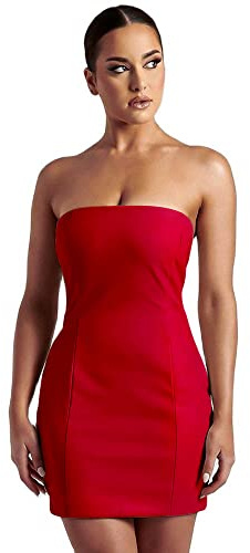 XLLAIS Mini Robe Sexy à épaules dénudées en Similicuir sans Bretelles pour Femme, Rouge 1, Taille M
