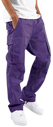 ORANDESIGNE Violet Homme Pantalons Casual Jeans Sport Jogging Slim Fit Militaire Cargo Montagne Baggy Pants Multi Poches Pantalon Cargo Homme Casual Sport Jogging Jogger Chino C Violet S