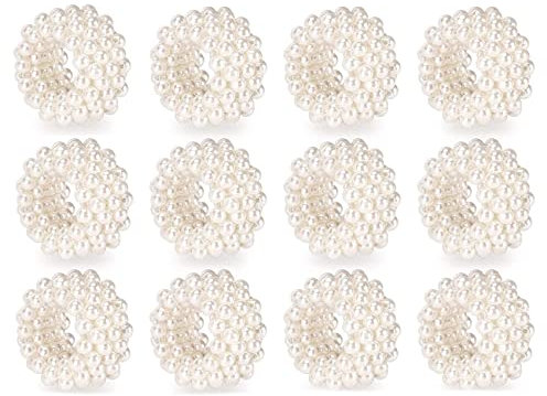 Tiamu 12Pcs Perle Serviettenring Tischdekor, Bling Strass Serviettenring Schnallen, Serviettenhalter Hochzeit, Elegante Serviettenschnalle für Ramazan Erntedankfest Ostern Abendessen Bankett Party