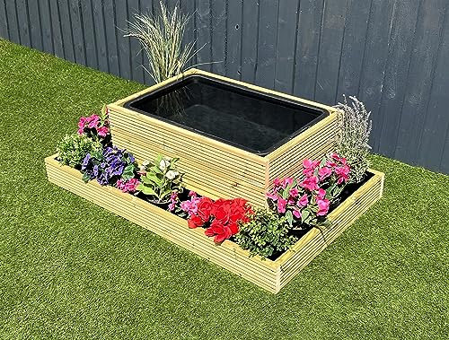 Woodshedltd Raised Garden Pond Half Planter Wooden Decking Water Feature 84x55x36 90L Solid Tub Liner (Decking With Grooves)