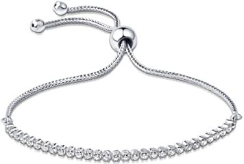 Amberta Lumini Damen 2.4 mm Tennis Armband aus 925 Sterling Silber mit Zirkonia: Silber Armband Schieber