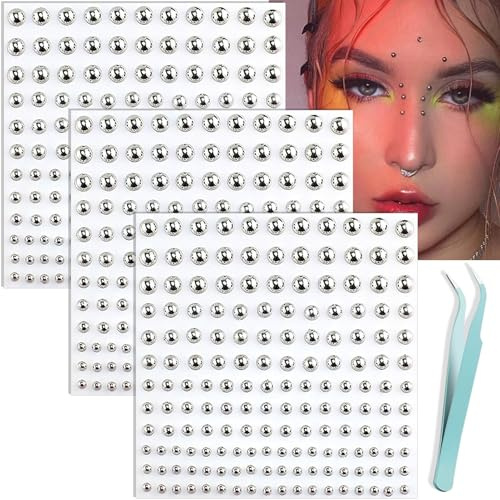 NOOEPC Face Gems Eyebrow Piercing Jewelry, Fake Piercings Fake Eyebrow Piercing Fake Lip Piercing y2k Accessories Nose Stud Eyebrow Stud, Non Piercing Nose Stick on Silver Belly Button Sticker