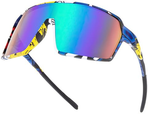 Heveer Fahrradbrille Sonnenbrille Herren Polarisierte Sportbrille UV400 Schutzbrille mit Farbigen Rahmen für Reiten Laufen Sport im Freien Grün