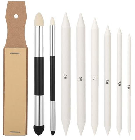 9 Stück Papierwischer Set, 8 Verschieden Papierwischer Bleistift um Zeichnen Blending Stümpfe Radiergummi Stift Skizze Zeichenwerkzeuge für Abwischen, Korrigieren, Kunst, Zeichnen, Künstler, Basteln