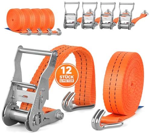 HOMELUX Spanngurte, 12 Stück - 6m x 3,5cm - 2000kg Spanngurte mit Ratsche Haken - TÜV/GS geprüft - Ratschengurt Zurrgurte für Ladungssicherung