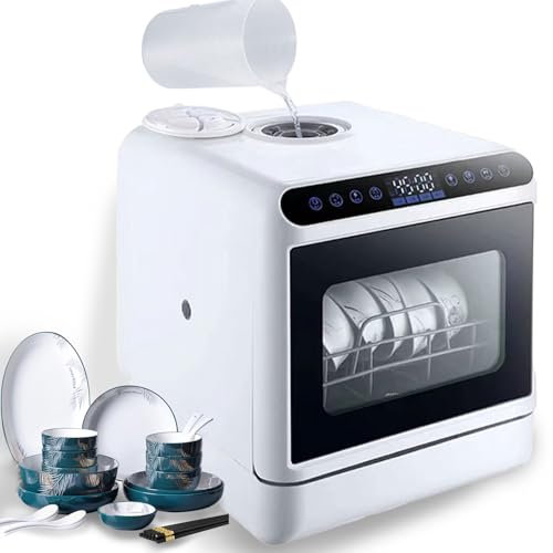 Piccola Lavastoviglie, Mini Lavastoviglie da Appoggio, 6 Programmi di Lavaggio, Lavastoviglie da Tavolo ad Asciugatura Automatica con Touch Control, Serbatoio dell'Acqua Incorporato da 5 Litri