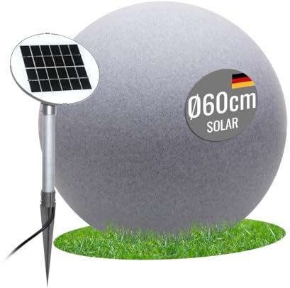 8 seasons Lampada a sfera a energia solare, 60 cm, luce bianca calda, sensore crepuscolare, resistente alle intemperie, grande lampada solare per esterni (giardino, terrazza, balcone), robusta e