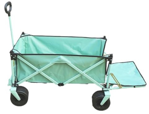 Chariot de plage pliable d'extérieur avec chariot à main et chariot de pique-nique portable pour marché de nuit, chariot de camping, couleur bleue