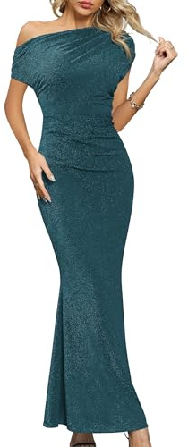 Missufe Dam aftonklänning cocktailklänning balklänning lång bröllop festlig elegant maxi sjöjungfru bodycon one shoulder klänningar, Påfågelsblå, S