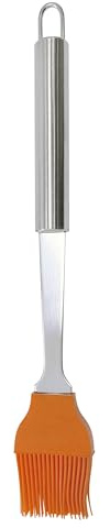 Pintinox Pennello da cucina Orange in silicone, colore arancione, con manici in acciaio inox, per pasticceria, per olio, barbecue, grill, salse, lavabile in lavastoviglie
