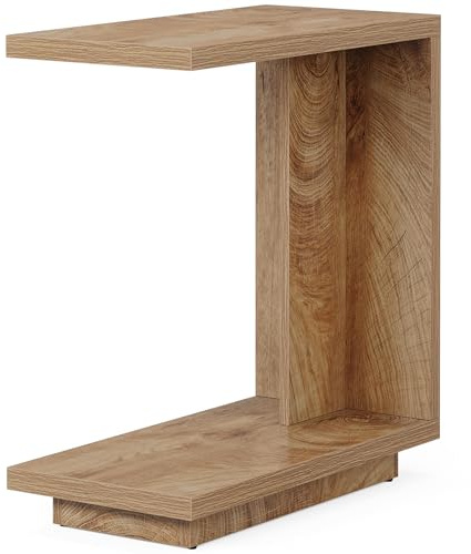 Tribesigns Mesa auxiliar en forma de C para sofá, mesa auxiliar de 2 niveles con base estable, mesa auxiliar para sofá industrial para sala de estar, dormitorio, marrón