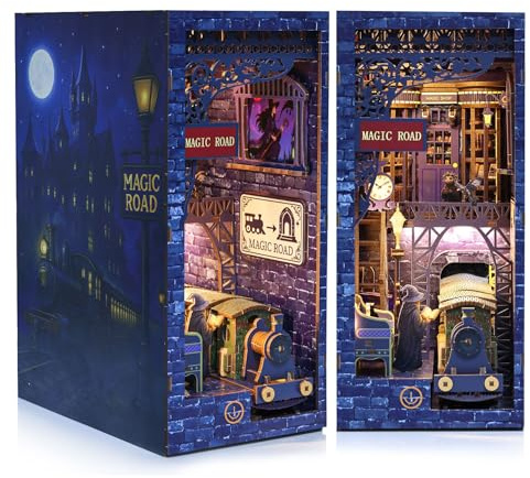 Magic Station Book Nook Kit - DIY Miniature House Kit for Adults, Teens and Beginners, Dollhouse Booknook Magic Book Nook Tiny House Bookshelf Decor 3D Wooden Puzzle, DIY Bookshelf Insert Decor Gift