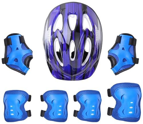 Yihuimin bit skyddsset för barn flickor och pojkar rullsko sport justerbar cykelhjälm armbåge knä och handledsskydd för larv skateboard blå en storlek