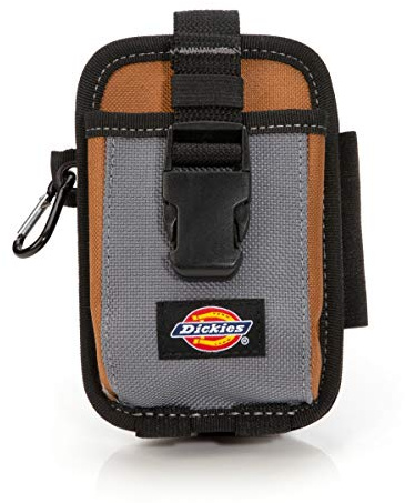 Dickies 2-Compartment Large Phone Pouch, Universal-fit Steel Clip for Tool Belt, Security Strap Over Phone, Carabiner for Quick-Clip Key Storage