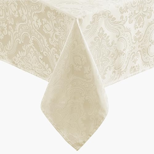 Elrene Home Fashions Caiden Elegance Damask Waterproof, Stain & Wrinkle Resistant Fabric Tablecloth, 60 x 120 Oblong/Rectangle, Ivory