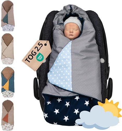ULLENBOOM Einschlagdecke Babyschale, 100% OEKO-TEX Materialien, Blau Hellblau Grau (Made in EU) - Babydecke für Kindersitz oder Kinderwagen, kuschelige Decke für Babys, Ideal für Herbst und Winter