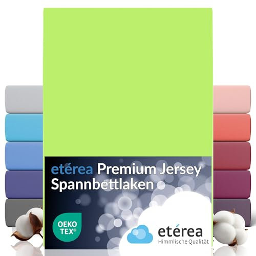etérea Premium Jersey Spannbettlaken 140x200cm - 160x200cm Apfelgrün bis 25 cm Höhe - 100% Baumwolle Spannbetttuch Oekotex - Bed Sheets Leintuch Bettbezug - Bettlaken 140x200 cm - 160x200 cm - Grün
