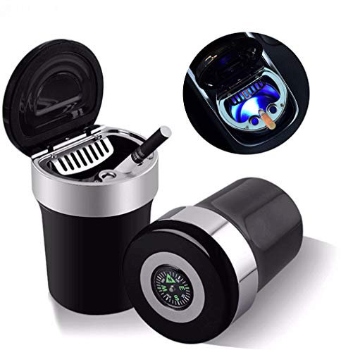 Auto Car Ashtray Portable with Blue LED Light Ashtray Smokeless Smoking Stand Cylinder Cup Holder