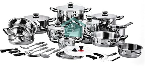 BATTERIA PENTOLE 36 PEZZI ACCIAIO INOX TRIPLO FONDO INDUZIONE VON STAINER