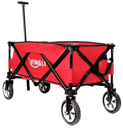 ALightUp Chariot de Plage Pliable Rouge - 100 kg Capacité, Chariot à roulettes Tout Terrain | Transport Lourd pour Jardinage, Plage, Camping | Compact, Léger et Facile à Assembler