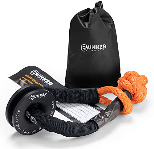 BUNKER INDUST Synthetic Soft Shackle with Winch Ring,Recovery Ring Snatch Rope Towing Straps Block Pulley Kit Winch Accessories for Off-Road ATV UTV Jeep Trailer Truck SUV 4x4