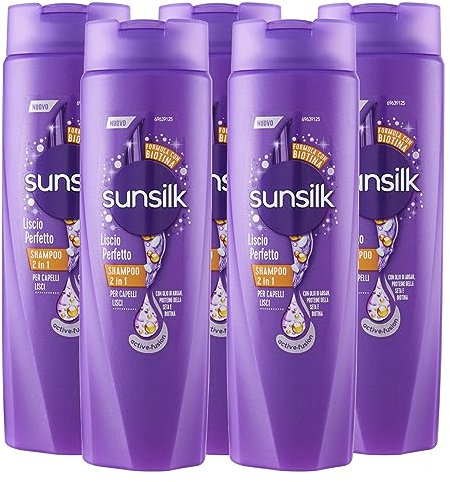5x Sunsilk Co-Creations Shampoo Liscio Perfetto 2in1 Azione Antiumidità e Anti Crespo per Capelli Lisci e Brillanti - 5 Flaconi da 250 ml