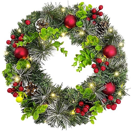 Ghirlanda Natalizia Per Porta D'ingresso Luminosa Led, Ghirlanda Natalizia Con Luci A Batteria, Ghirlanda Di Natale Per Scale, Decorazioni Natalizie Per La Casa Camino Finestre, Addobbi Esterno (35CM)