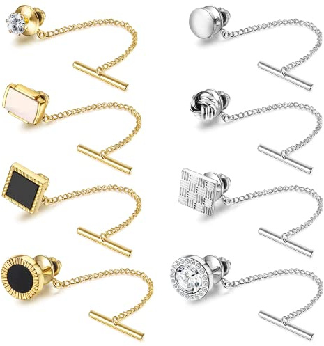 Diamday 14K Oro Alfileres de Corbata con Cadena para Hombres Alfileres de Corbata para Corbata Accesorio de Regalo para Boda Negocios Aniversario Alfiler Pinza Plata Oro