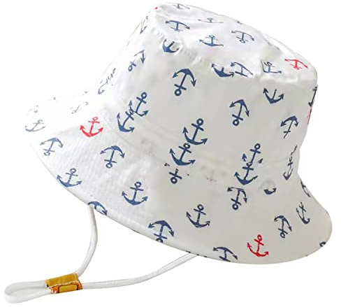 Rayson Barn solhatt hatt brett brätte strandhatt med justerbar hakrem barnhatt barn tecknat tryck buckethatt, Vit sjöman, one size