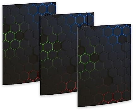 RNKVERLAG 46332-3 - Sammelmappe Hexagon 240 x 330 mm, 3 Stück, DIN A4, mit Gummizugverschluss