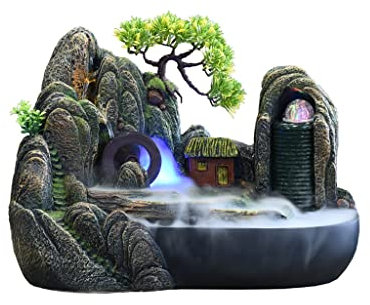 NZpost Fuente de Mesa Fuente de Mesa Nueva rocalla China y Agua Corriente Fuente de Escritorio Simulación Interior Bonsai Atomización