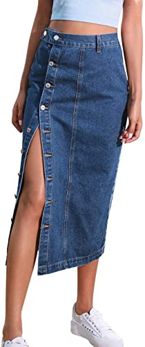 Falda vaquera para mujer, larga con ranura, falda lápiz, falda maxi de verano, falda vaquera sexy, falda larga de playa, elegante, falda lápiz, falda midi maxi, falda vaquera negra, vestido de playa,
