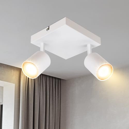 Lichtmaler Faretti LED Soffitto Orientabili - Lampada Soffitto Moderni Lampadario Bianco 2 Faretti Parete GU10 Illuminazione Soggiorno Cucina Salotto, Lampadina Non Inclusa, Base Quadrata