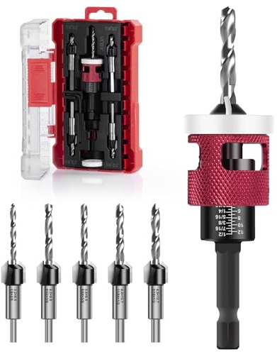 Csyibeielec Countersink Drill Bit Set - 5 Pcs Countersink Drill Bit with Low Friction Depth Stop, Replaceable HSS M2 Tapered Bits, Carbide Drill Bits 1/4” Hex Shank for Woodworking Tools & Hand Tools