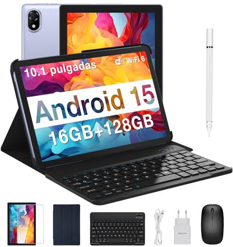 DOOGEE U10 Andriod 15 Tablet con Teclado y Lápiz, WiFi 6 Tableta 10 Pulgadas para niños, 16GB RAM+128GB ROM, HD IPS Pantalla/ 5060mAh/ Face ID/OTG/BT 5.0/ 8MP+5MP Tablets PC con Funda & Raton 2025