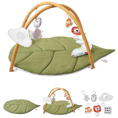 VEVOR Baby Play Gym Mat, Baby Activity Mat with 6 Sensory Toys, Oversize Leaf-Shaped Tummy Time Mat for Motor Skills & Early Cognitive Development, Ideal for for 0-18 Months Newborn Infant
